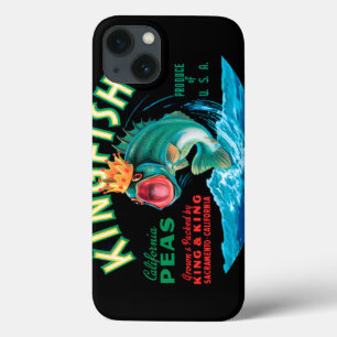 Bass Fish Wearing a Crown on a Black Background iPhone 13 Case