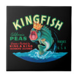 Bass Fish Wearing a Crown on a Black Background Ceramic Tile<br><div class="desc">This vintage crate label of a bass fish wearing a crown on a black background will please any vintage art lover. It is an advertisement for KingFish Peas. The colours are very vivid and sharp. Choose this artprint on your product today.</div>