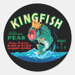 Bass Fish Wearing a Crown on a Black Background Classic Round Sticker