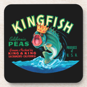 Bass Fish Wearing a Crown on a Black Background Coaster
