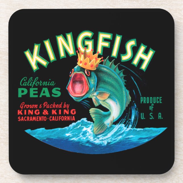 Bass Fish Wearing a Crown on a Black Background Coaster (Front)