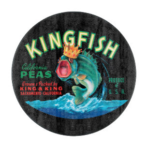 Bass Fish Wearing a Crown on a Black Background Cutting Board