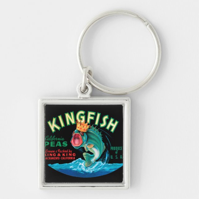 Bass Fish Wearing a Crown on a Black Background Key Ring (Front)