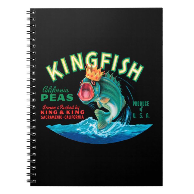 Bass Fish Wearing a Crown on a Black Background Notebook (Front)