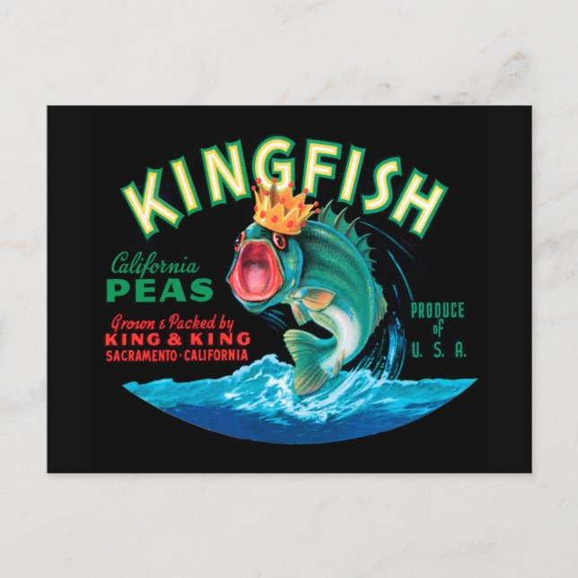 Bass Fish Wearing a Crown on a Black Background Postcard (Front)