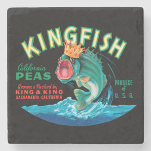 Bass Fish Wearing a Crown on a Black Background Stone Coaster