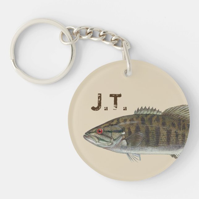 Bass fish with monogram or name key ring (Front)