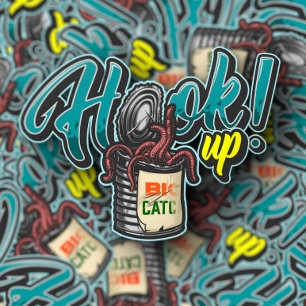 Bass Fish Worm Bait Hook Up Die-Cut Sticker