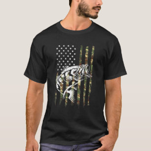 Bass Fisherman, American Usa State Flag Camouflage T-Shirt