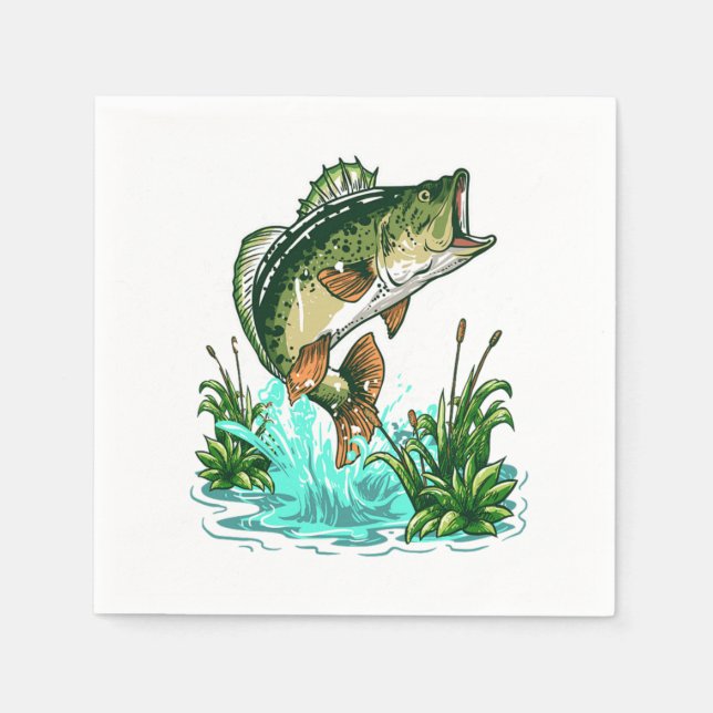 Bass Fisherman Large Mouth Bass Fishing Napkin (Front)
