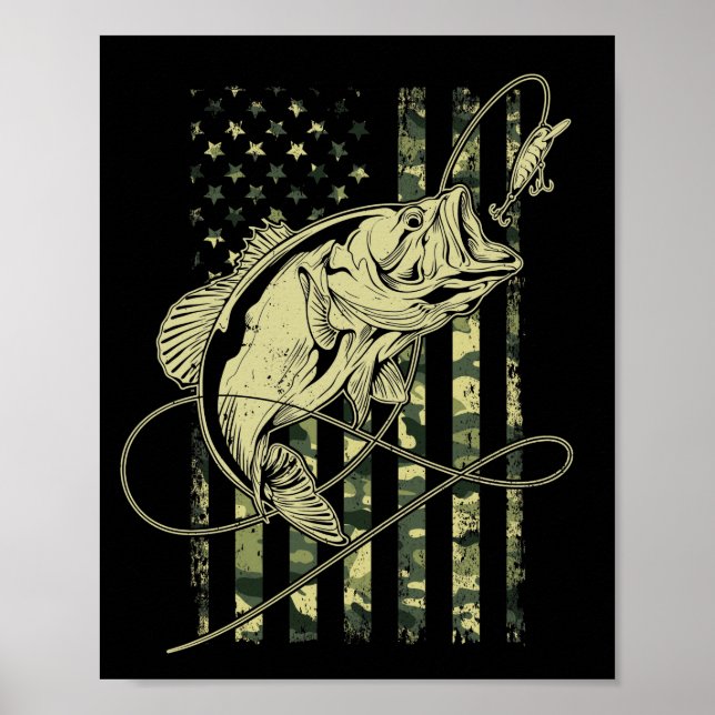 Bass Fishing American Flag USA Fisherman Poster (Front)