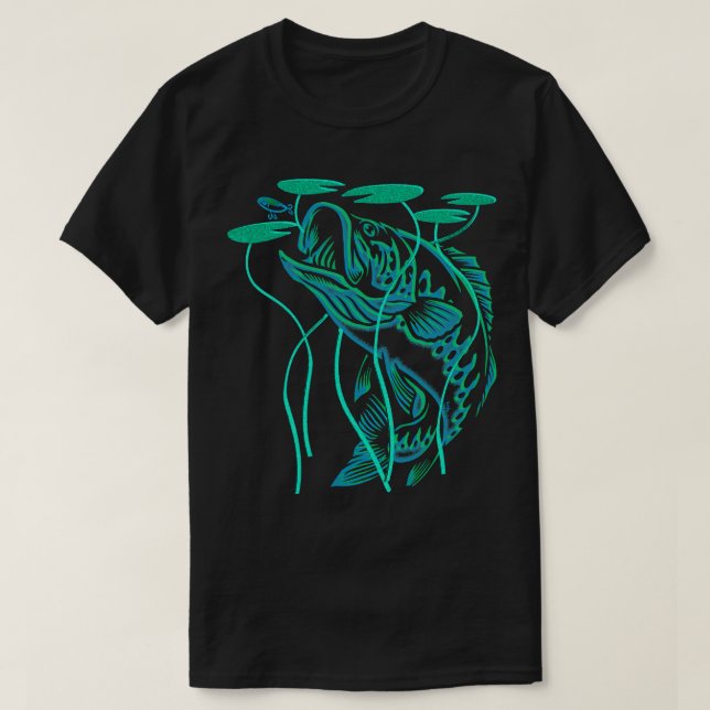 Bass Fishing Bass Rising Lilly Pad Largemouth Bass T-Shirt (Design Front)