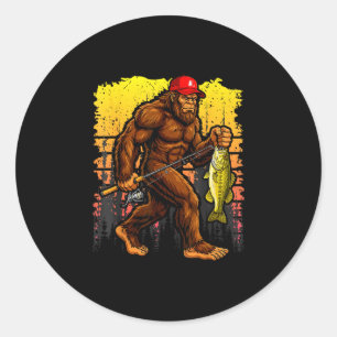 Bass fishing bigfoot in trucker hat funny vintage classic round sticker