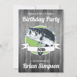 Bass Fishing Birthday Men's Sports Angler 50th Invitation