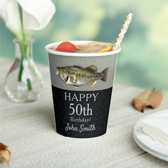 Bass Fishing Birthday Party Men's 50th Cool  Paper Cups (Insitu)
