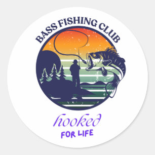 Bass Fishing Club Retro Sunset Classic Round Sticker