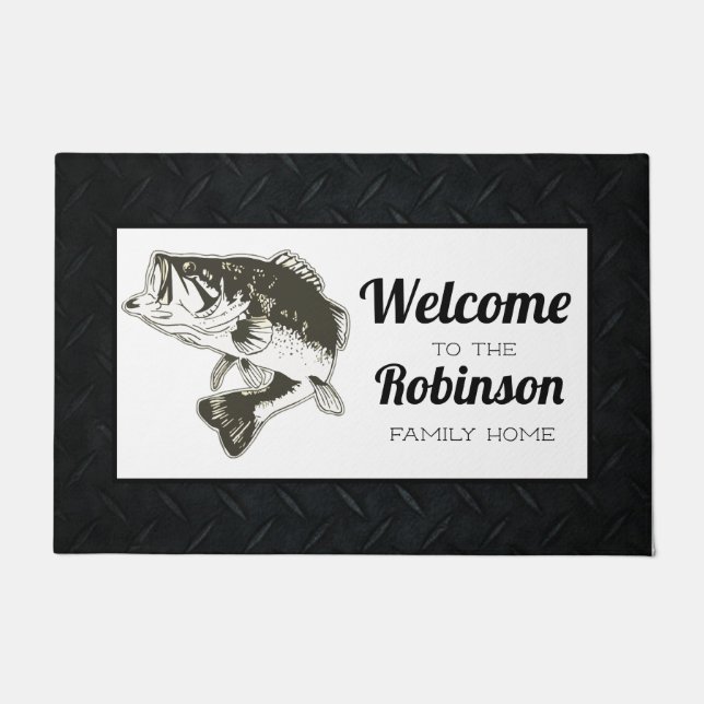 Bass Fishing Family Name Welcome Mat (Front)