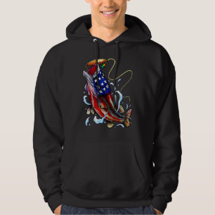 Bass Fishing Fish American Flag Dad Father Fourth Hoodie