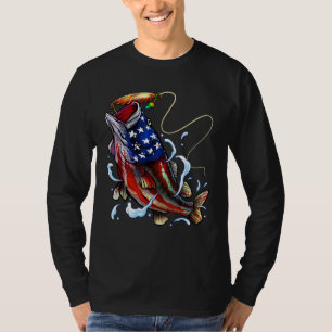 Bass Fishing Fish American Flag Dad Father Fourth T-Shirt