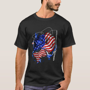 Bass Fishing Fish American Flag Dad Father Fourth  T-Shirt