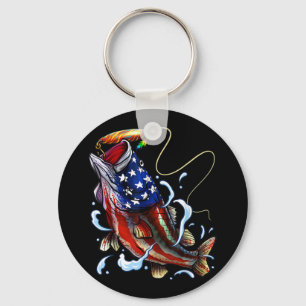 Bass Fishing Fish American Flag Patriotic Fishing Key Ring