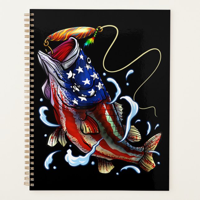 Bass Fishing Fish American Flag Patriotic Fishing Planner (Front)