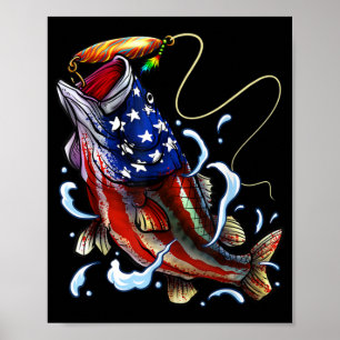 Bass Fishing Fish American Flag Patriotic Fishing Poster