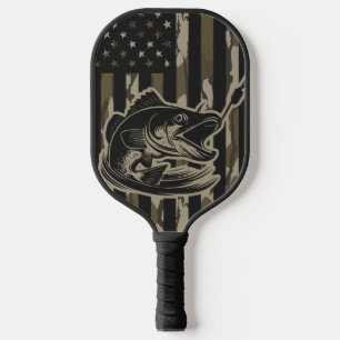 Bass Fishing Fisherman Camo Flag Bottomland Camo Pickleball Paddle