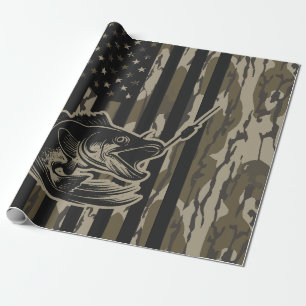 Bass Fishing Fisherman Camo Flag Bottomland Camo Wrapping Paper