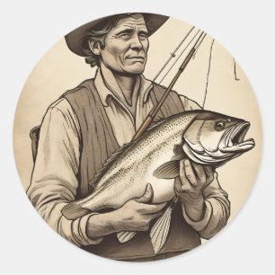 Bass Fishing Fisherman Vintage Rod Reel Gift for A Classic Round Sticker