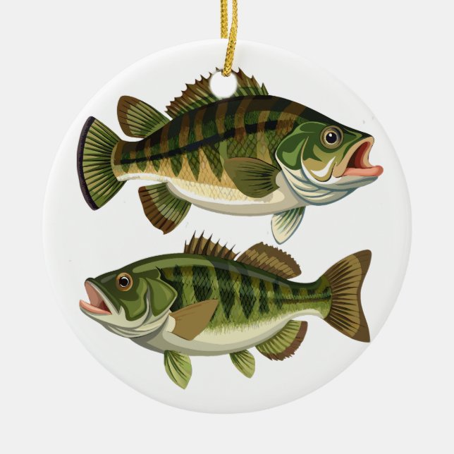 Bass Fishing Fishermen and Fisherwomen Ceramic Ornament (Front)