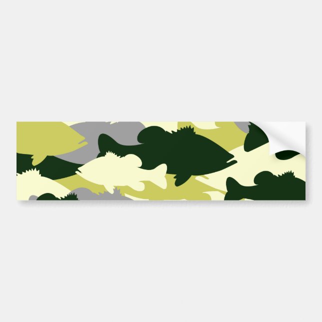 Bass Fishing Green Camo Bumper Sticker (Front)