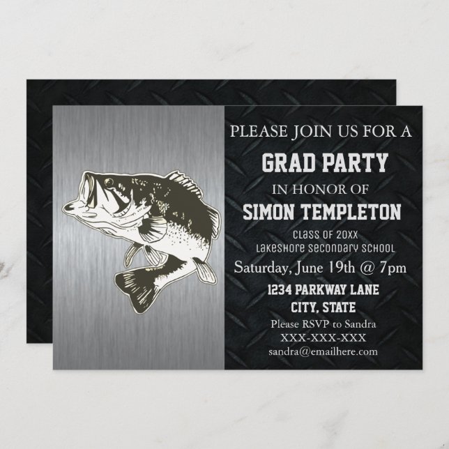 Bass Fishing Highschool College Graduation Party Invitation (Front/Back)