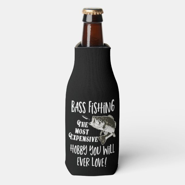 Bass Fishing Hobby Quote Largemouth Funny Bottle Cooler (Bottle Front)