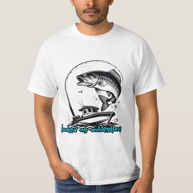 Bass Fishing "Hooked on Adventure" T-Shirt (Front)