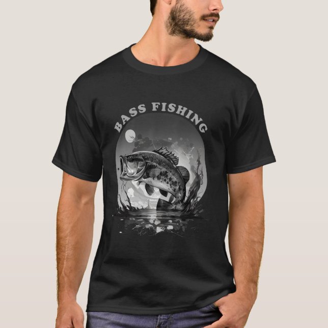 Bass Fishing In Grey Scale Desighn T-Shirt (Front)
