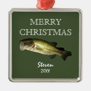 Bass Fishing Merry Christmas Personalised Year Metal Ornament