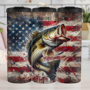 Bass Fishing: Patriotic, American Flag Thermal Tumbler