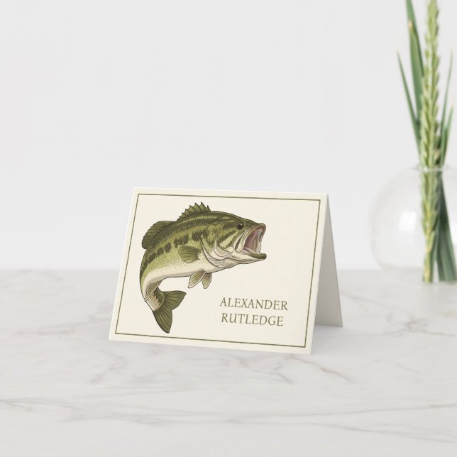 Bass Fishing Personalised Note Card (Front)