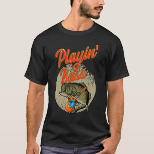 Bass Fishing Playing Guitar Angling Fisherman Blac T-Shirt