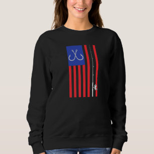 Bass Fishing Pole American Flag Colour Sweatshirt