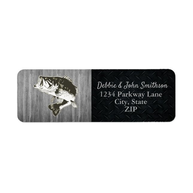Bass Fishing Return Address Black Sports Hobby Label (Front)