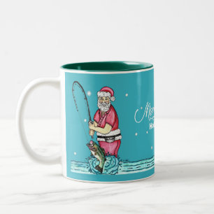 Bass Fishing Santa Christmas Two-Tone Coffee Mug