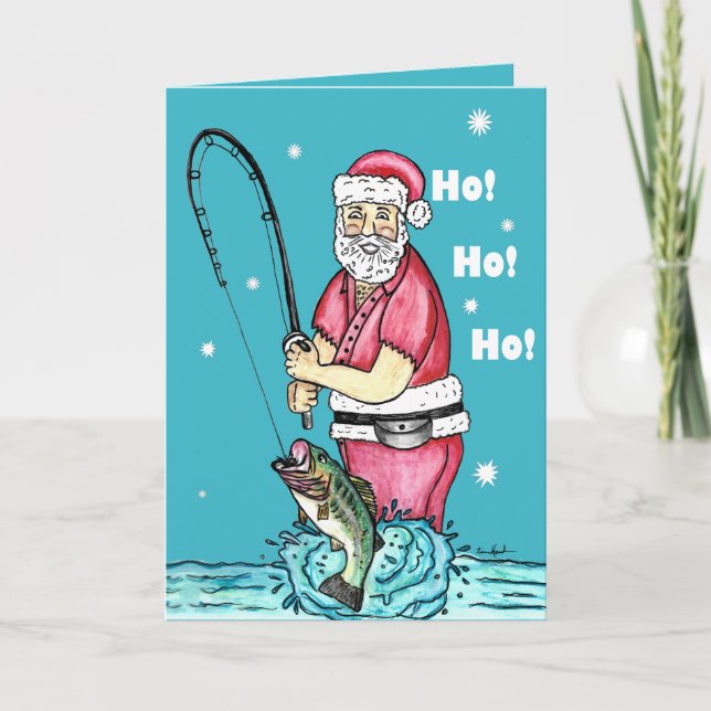 Bass Fishing Santa Claus Christmas Card (Front)
