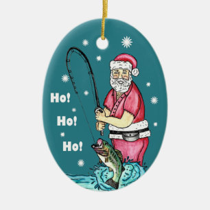 Bass Fishing Santa Claus Christmas Ceramic Ornament