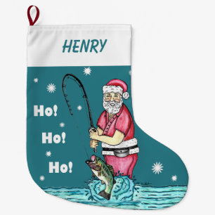 Bass Fishing Santa Claus Large Christmas Stocking