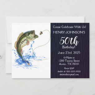 Bass Fishing Themed 50th Birthday Invitation