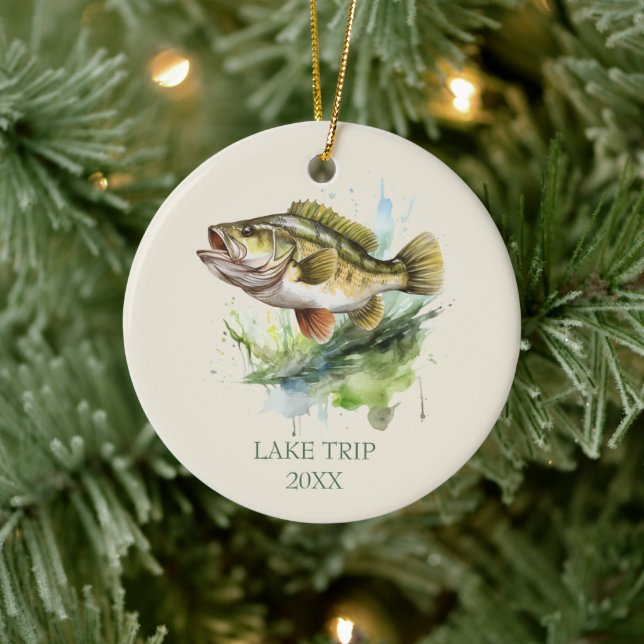 Bass Fishing Trip Dated Fish Ceramic Ornament (Tree)
