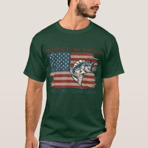 Bass Fishing US Flag 4th July Fish Angler Dad Fath T-Shirt