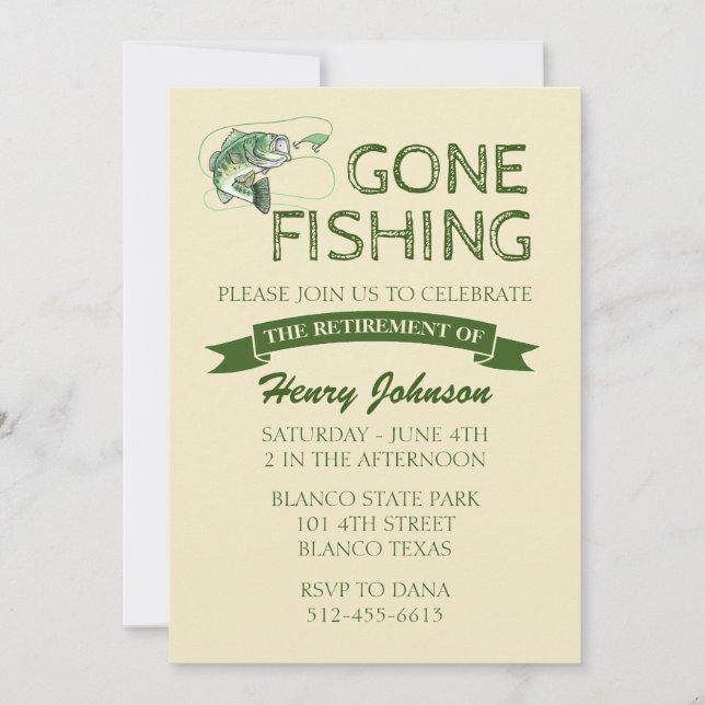 Bass Gone Fishing Retirement Invitation (Front)